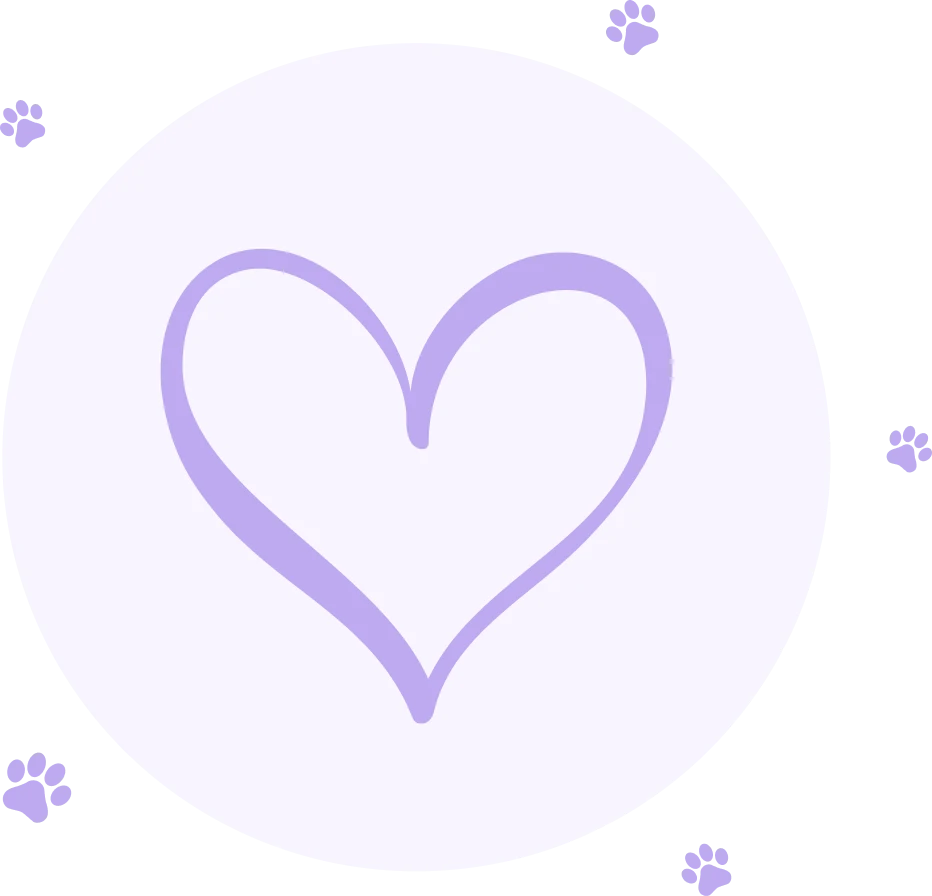 Purple heart with paw prints design.
