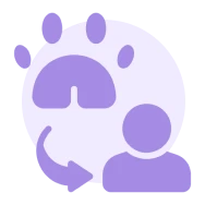 Purple icon with paw and person silhouette.