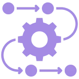 Gear with connected arrows on black background.