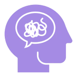 Purple head silhouette with tangled thoughts.