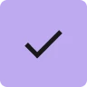 Check mark icon on purple background.